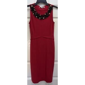Boden Jeweled Neckline Red Ponte Knit Sheath Dress Size 4R